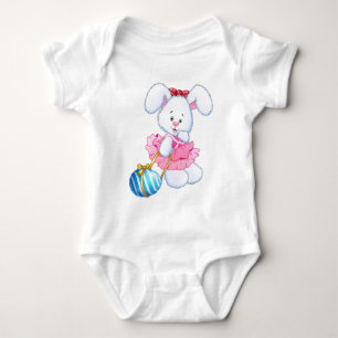Osterhase Hase Pink und Weiß mit Osterei Baby Strampler