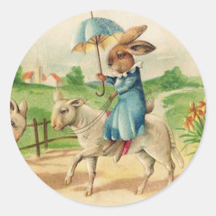 Osterhase Hase reitet Lämmer Grüße Runder Aufkleber