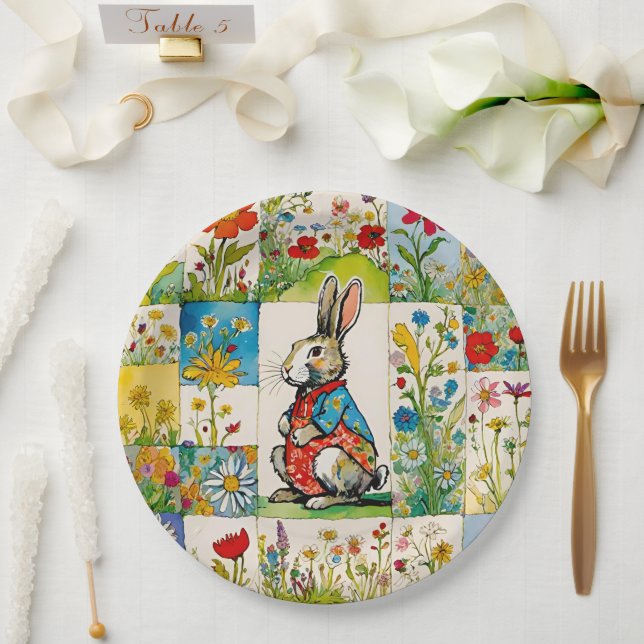 Osterhase Hasen Blumen Patchwork Pappteller (Hochzeit)