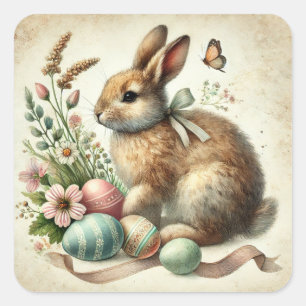 Osterhase Hasen Ei Aquarell im Vintage-Stil Quadratischer Aufkleber