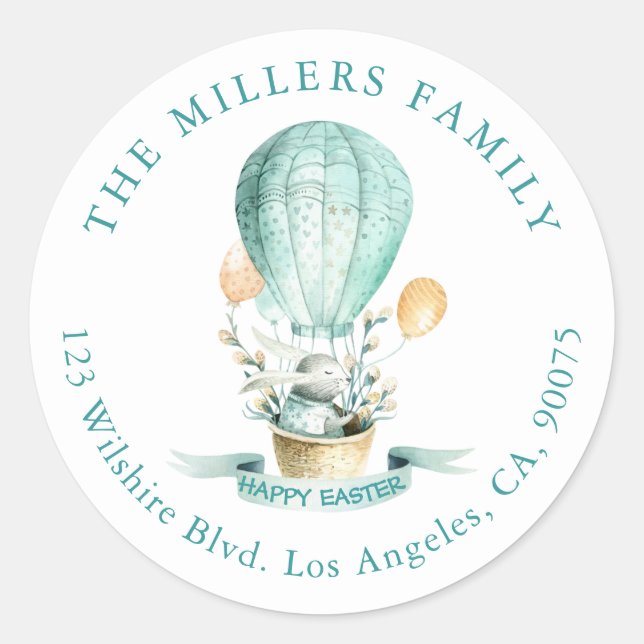 Osterhase Heißluftballon Frühlingsblumen Runder Aufkleber (Vorderseite)