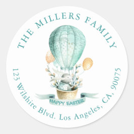 Osterhase Heißluftballon Frühlingsblumen Runder Aufkleber