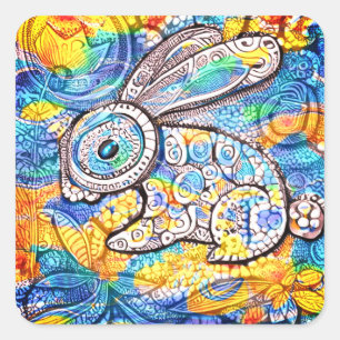 Osterhase im Doodle-Stil Quadratischer Aufkleber