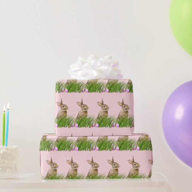 Osterhase im Gras mit Eiern Geschenkpapier (Partygeschenke)