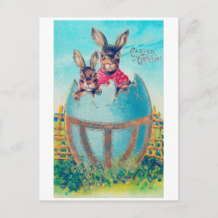 Osterhase im Retro-Stil und großes dekoriertes Ei Postkarte