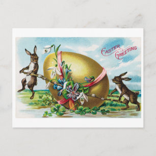 Osterhase im Retro-Stil und großes dekoriertes Ei Postkarte