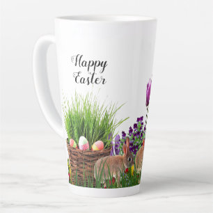Osterhase im Tulpen Garten  Milchtasse