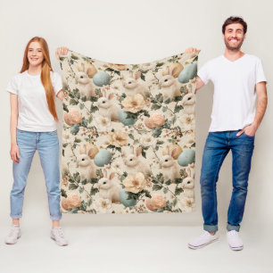 Osterhase im Vintage-Blumenstil (1) Fleecedecke