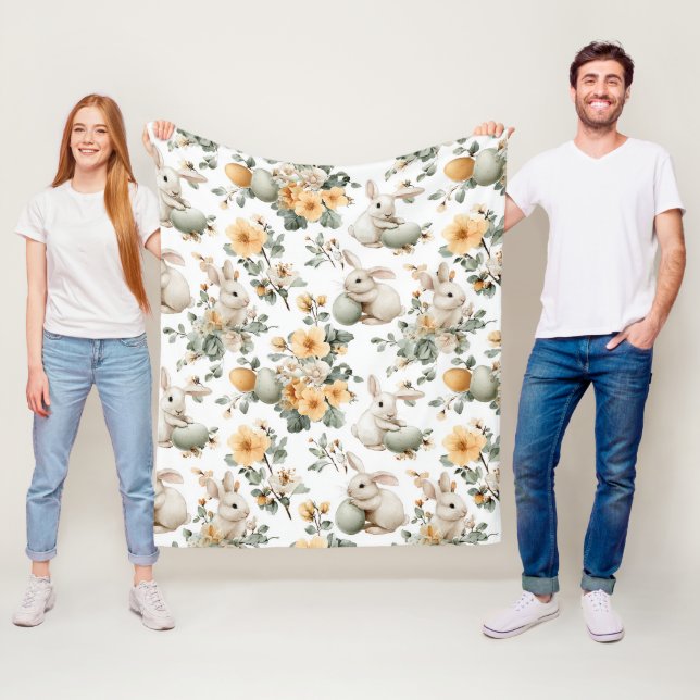 Osterhase im Vintage-Blumenstil (2) Fleecedecke (Beispiel)