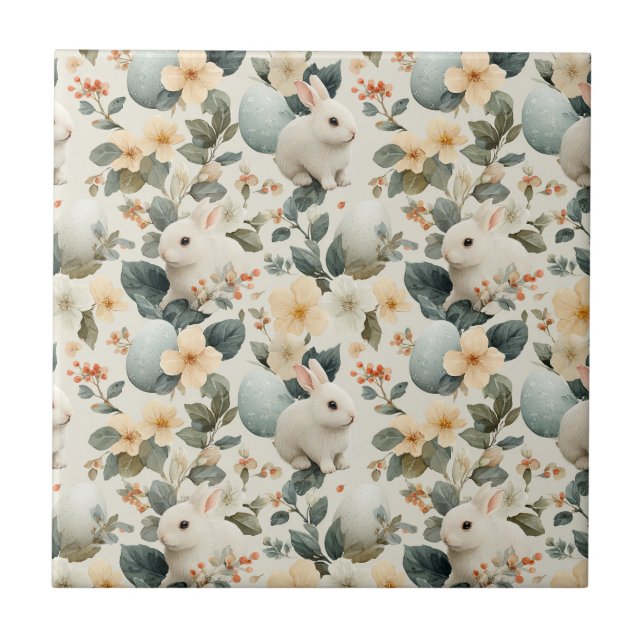 Osterhase im Vintage-Blumenstil (6) Fliese (Vorderseite)