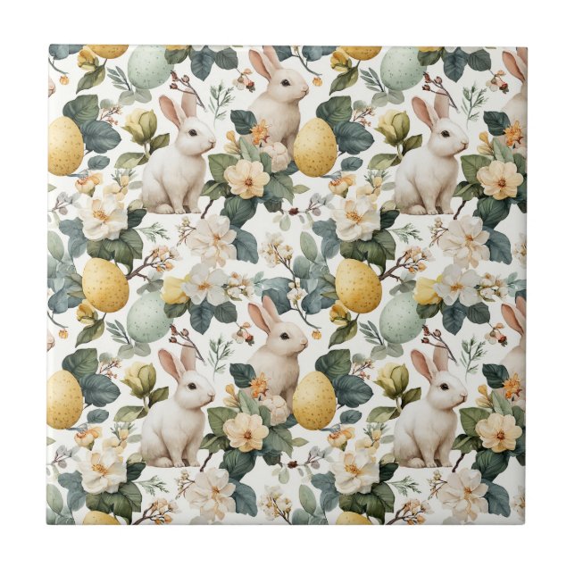 Osterhase im Vintage-Blumenstil (7) Fliese (Vorderseite)