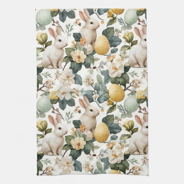 Osterhase im Vintage-Blumenstil (7) Geschirrtuch (Vertikal)