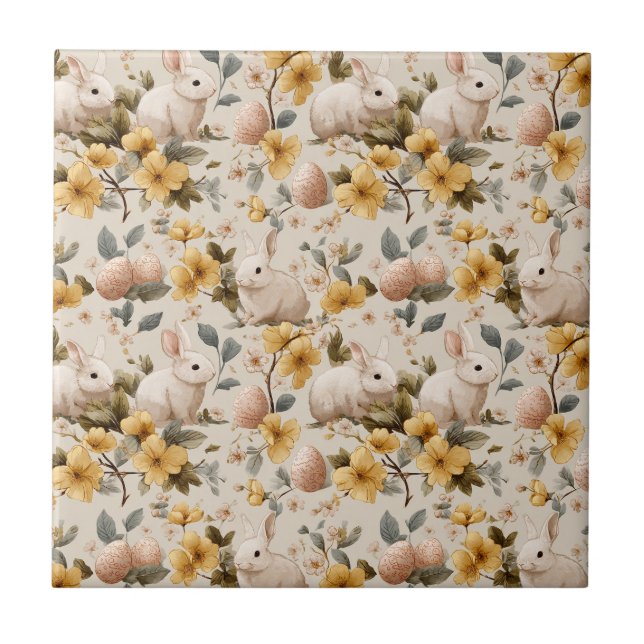 Osterhase im Vintage-Blumenstil (8) Fliese (Vorderseite)
