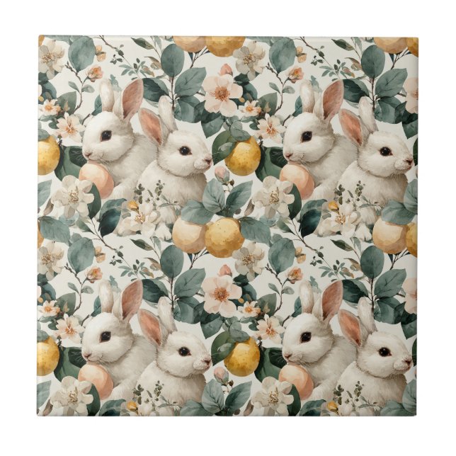 Osterhase im Vintage-Blumenstil (9) Fliese (Vorderseite)