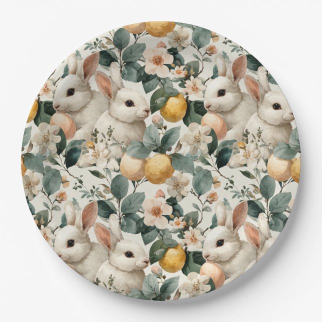Osterhase im Vintage-Blumenstil (9) Pappteller (Vorderseite)