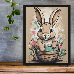 Osterhase im Vintage-Stil, Ei, Blumenkorb, Frühlin Poster