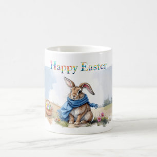 Osterhase im Vintage-Stil mit blauem Schal Frohe O Kaffeetasse