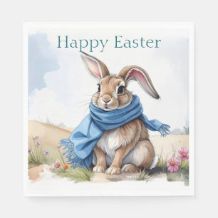 Osterhase im Vintage-Stil mit blauem Schal Frohe O Serviette