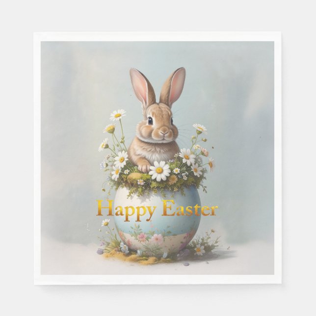 Osterhase im Vintage-Stil mit Gänseblümchen Serviette (Vorderseite)