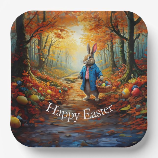 Osterhase im Wald Pappteller (Vorderseite)