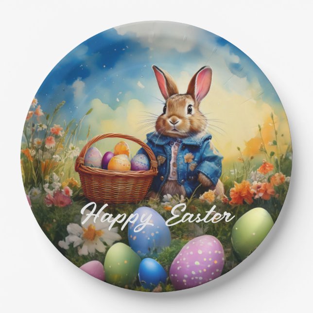 Osterhase im Wald Pappteller (Vorderseite)