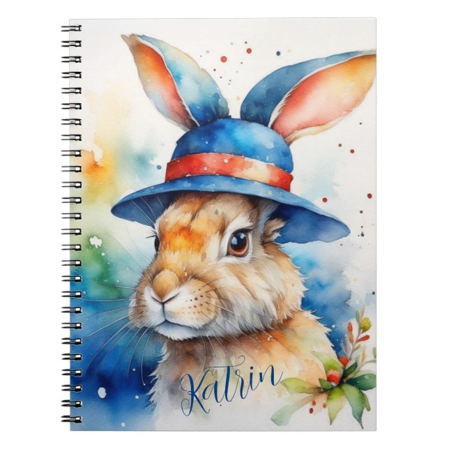 Osterhase in einem blauen Hut. Notizblock (Vorderseite)