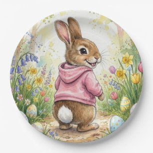 Osterhase in einem Frühlingsgarten Pappteller