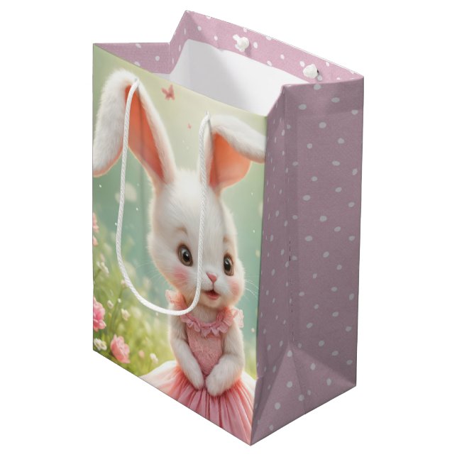 Osterhase in rosa Kleid Mittlere Geschenktüte (Vorderseite Schrägansicht)