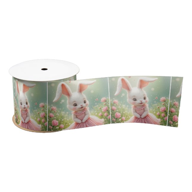 Osterhase in rosa Kleid Satinband (Spule)