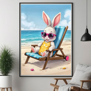 Osterhase in Sonnenbrille Swimsuit am Strandstuhl Poster