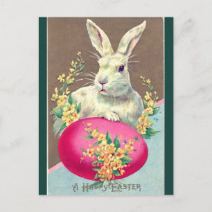 Osterhase in Vintage-Weiß mit leuchtend rosa Oster Postkarte