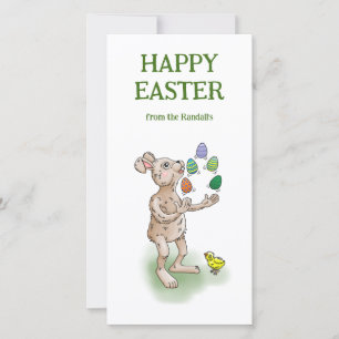 Osterhase jongliert feiertagskarte