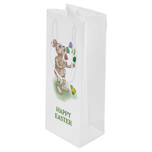Osterhase jongliert geschenktüte für weinflaschen