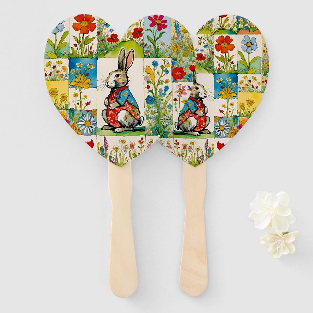 Osterhase Kaninchen Floral Patchwork Fächer (Vorne und Hinten)