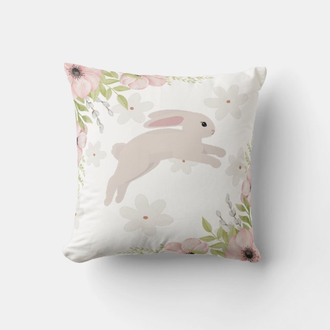 Osterhase Kaninchen Rosa Blumen Kissen (Vorderseite)