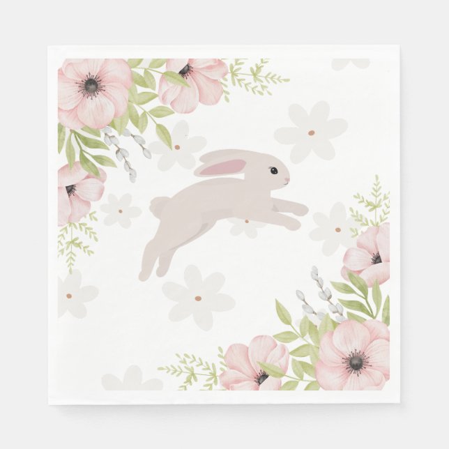 Osterhase Kaninchen Rosa Blumen Serviette (Vorderseite)