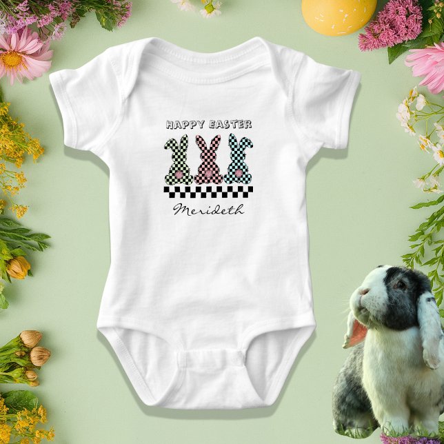 Osterhase Karo Rosa Grün Türkis Monogramm Baby Strampler (Von Creator hochgeladen)