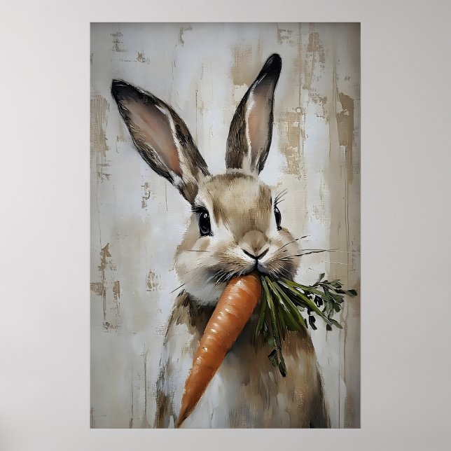 Osterhase Karotten Druck, Frühling Hase Poster (Vorne)
