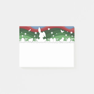 Osterhase, Küken und Ostereiersuche Landschaft Post-it Klebezettel