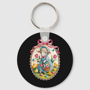 Osterhase Lamm Ostereier-Suche Vintage Frühling Ro Schlüsselanhänger