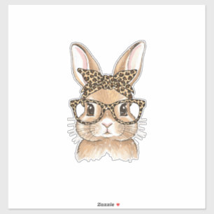 Osterhase Leopard Brille Bandana Hase Frauen  Aufkleber