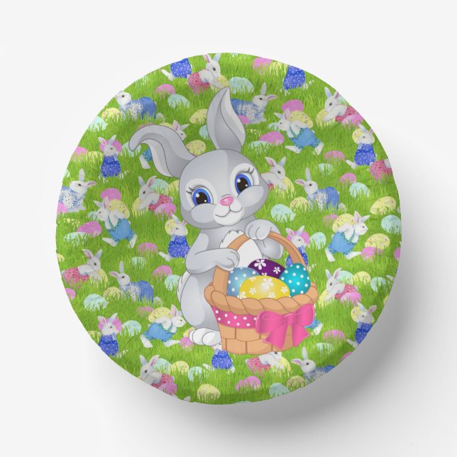 Osterhase mit Basket Egg Party Pappteller (Vorderseite)