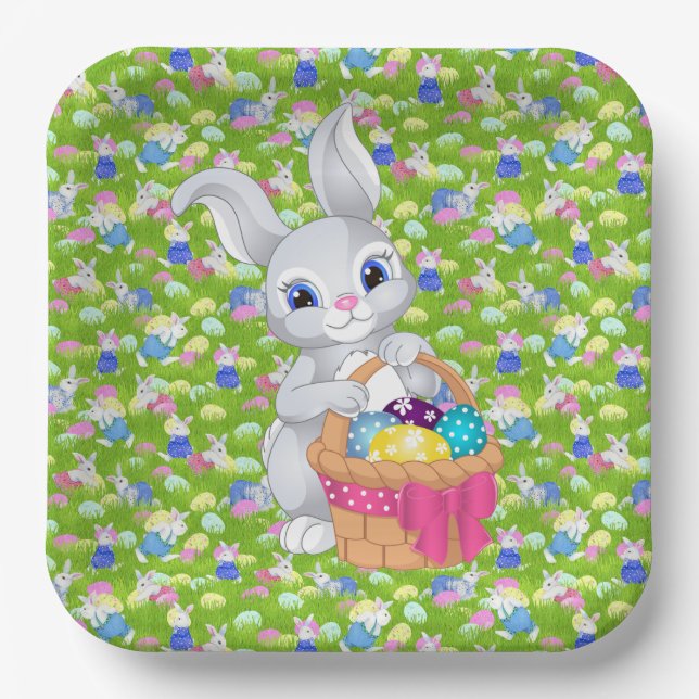 Osterhase mit Basket Egg Party Pappteller (Vorderseite)