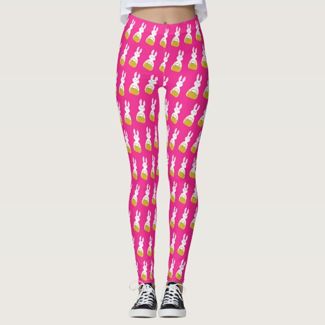 Osterhase mit Basket Fuchsia Hintergrund Leggings (Vorderseite)