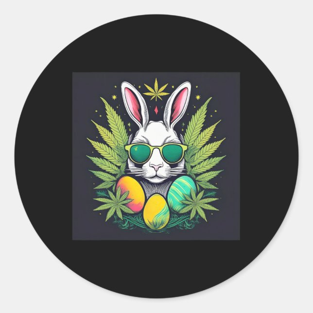 Osterhase mit Blätter Runder Aufkleber (Vorderseite)