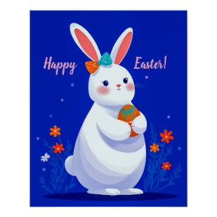 Osterhase mit blauem Hintergrund  Poster