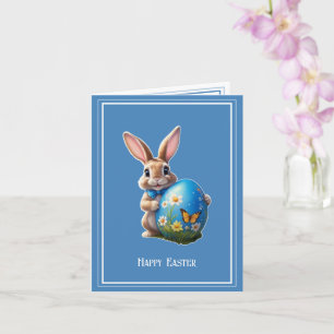 Osterhase mit blauer Schleife - Karte