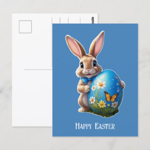 Osterhase mit blauer Schleife - Postkarte