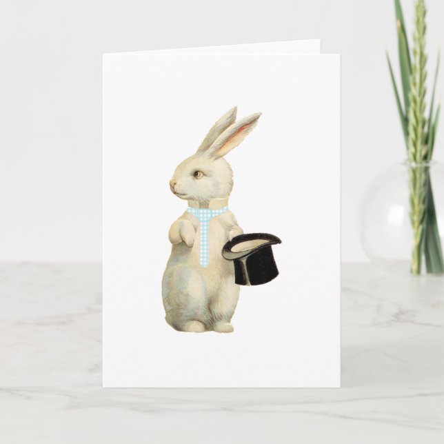 Osterhase mit Blue Gingham Krawatte Feiertagskarte (Vorderseite)