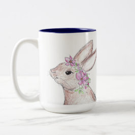 Osterhase mit Blume Crown! (Dunkelblau) Zweifarbige Tasse